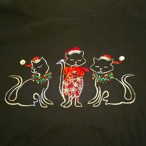 Karen Scott Black Tshirt with Festive Cat Trio